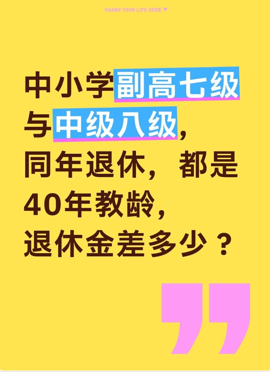 同样40年教龄、同年退休中小学教师：✅长期聘任副高七级VS中级八级：每月退
