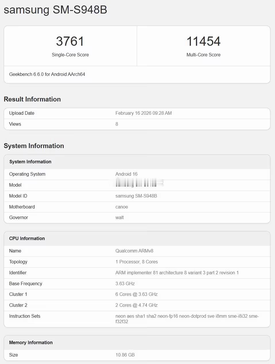 Wccftech刚放出三星S26Ultra的跑分数据，GeekBench6.