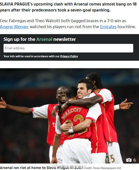 布拉格斯拉维亚即将与阿森纳交锋，而就在18年前，他们的前辈曾惨败给阿森纳七球。法
