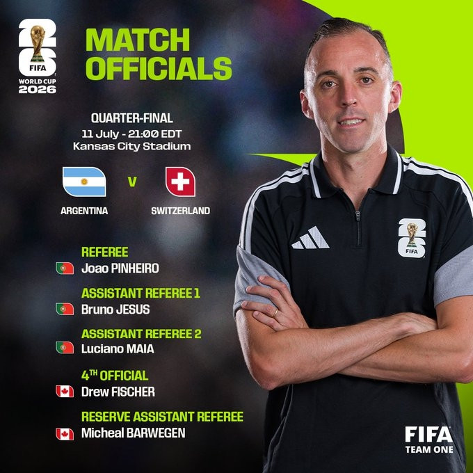 7月10日讯FIFA官方公布了世界杯1/4决赛，挪威vs英格兰和阿根廷vs瑞士
