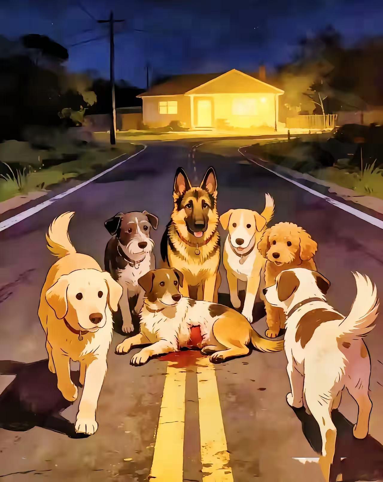 长春长双快速路上的监控视频，真给我看沉默了。​7只流浪狗在快车道上逆风狂奔，