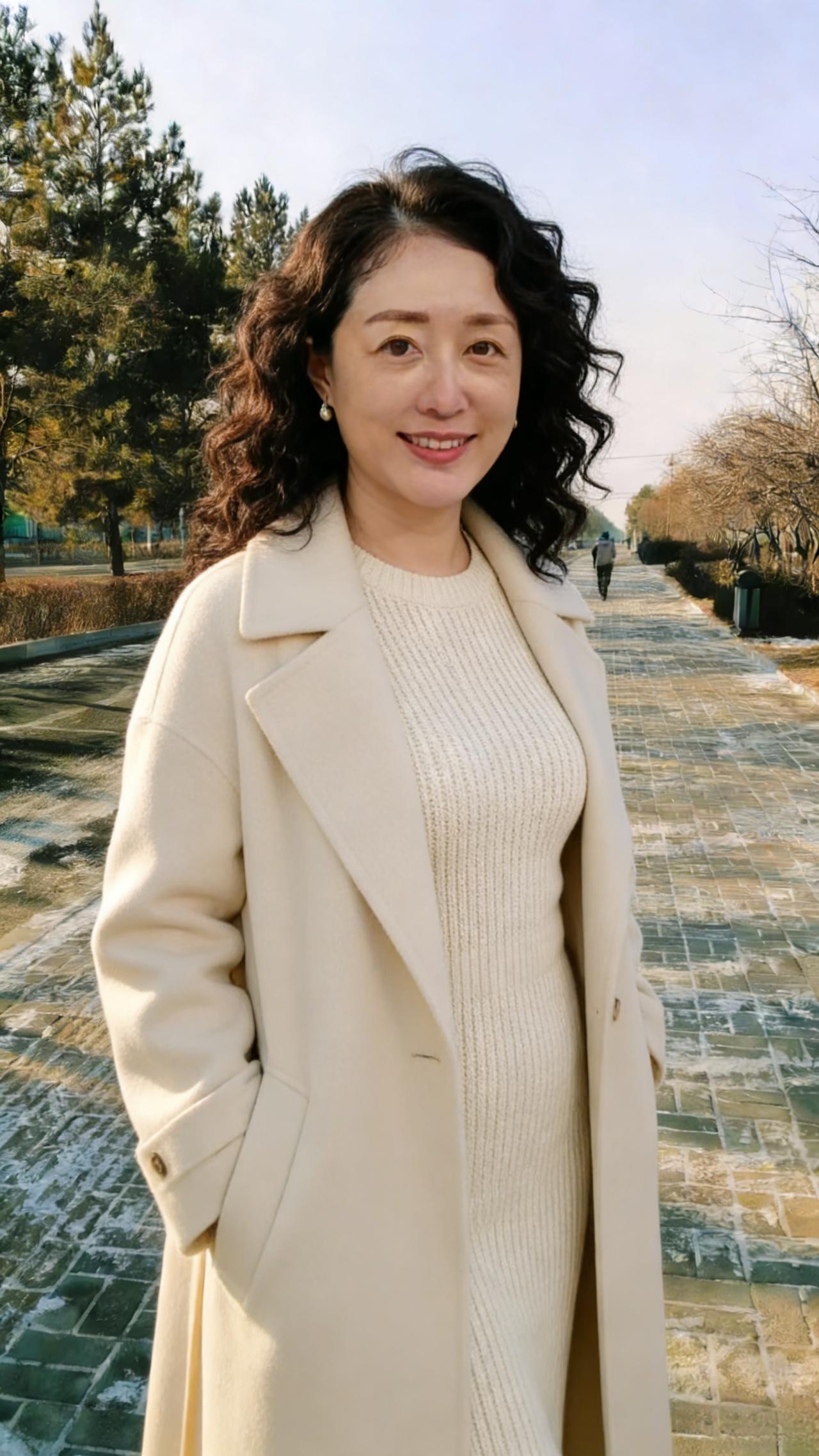 裙衣曳地踏春风，倩影嫣然一笑中。不借丹青描绝色，自来清雅胜花红。