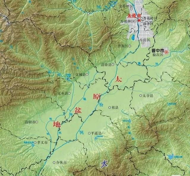 冷知识：太原市区却没有建在太原盆地里平坦的大地方，而是建在盆地北面的狭窄山沟里。