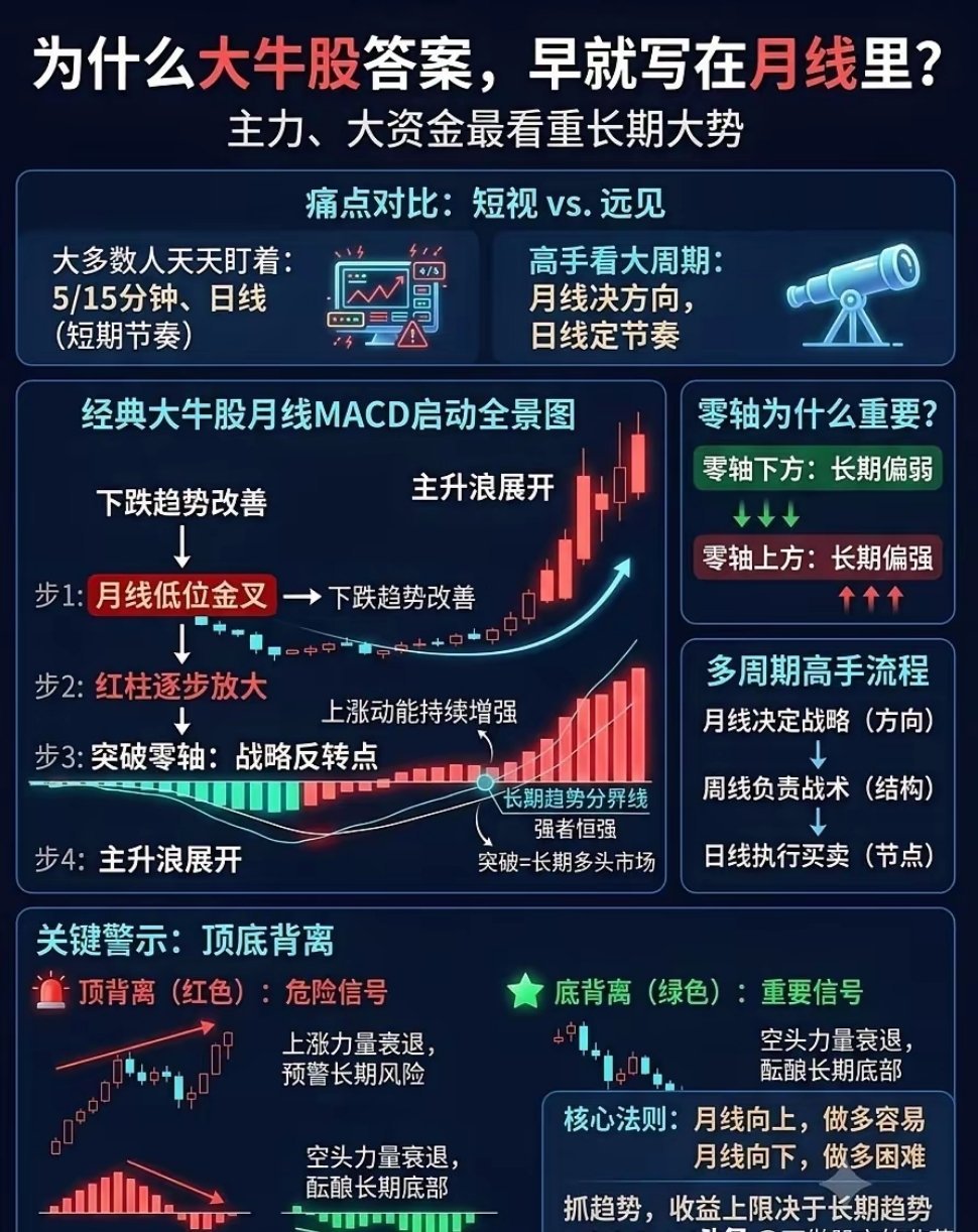 大牛股的密码藏在月线中：短线盯波动，高手看长周期不少股民日复一日盯分时、刷日线，