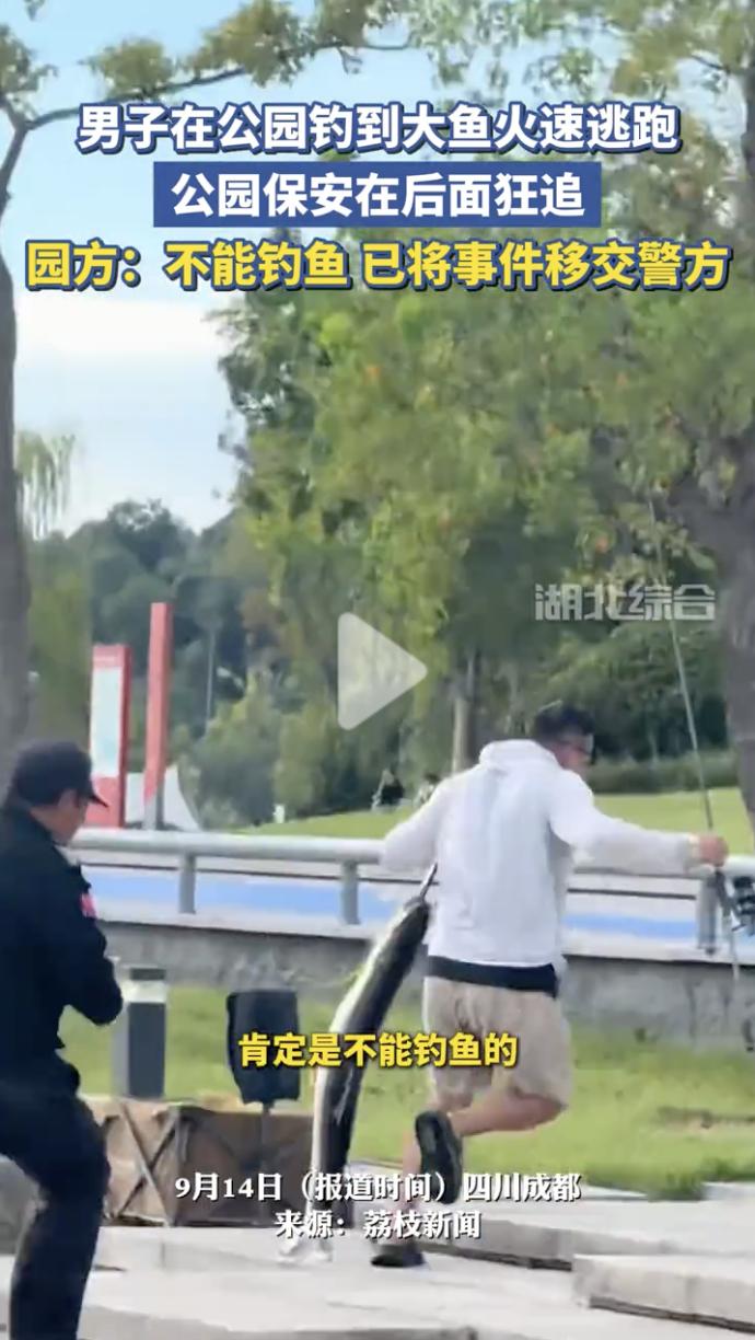 “笑不活了！”9月14日，四川成都，一公园内发生了离奇的一幕，只见一名男子拎着一