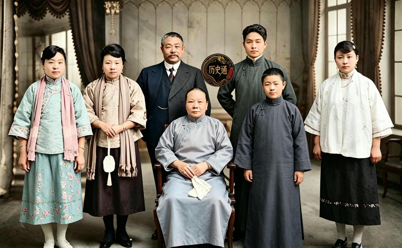 这是民国曾一度位居权力最高巅峰的家庭成员。这正是民国大总统黎元洪夫妇与自己的儿女