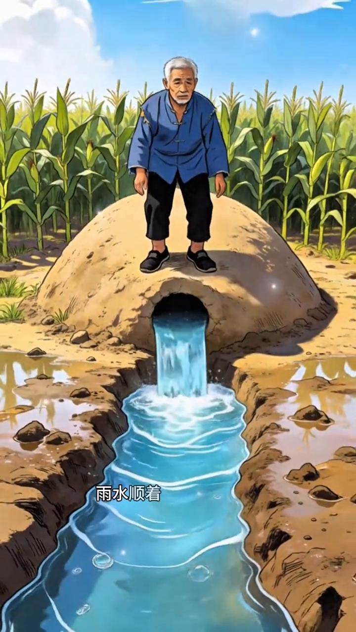 坟头露窟窿。李老汉家祖坟被大雨冲出来一个大洞，雨水顺着窟窿往坟里灌。他扛铁锹填