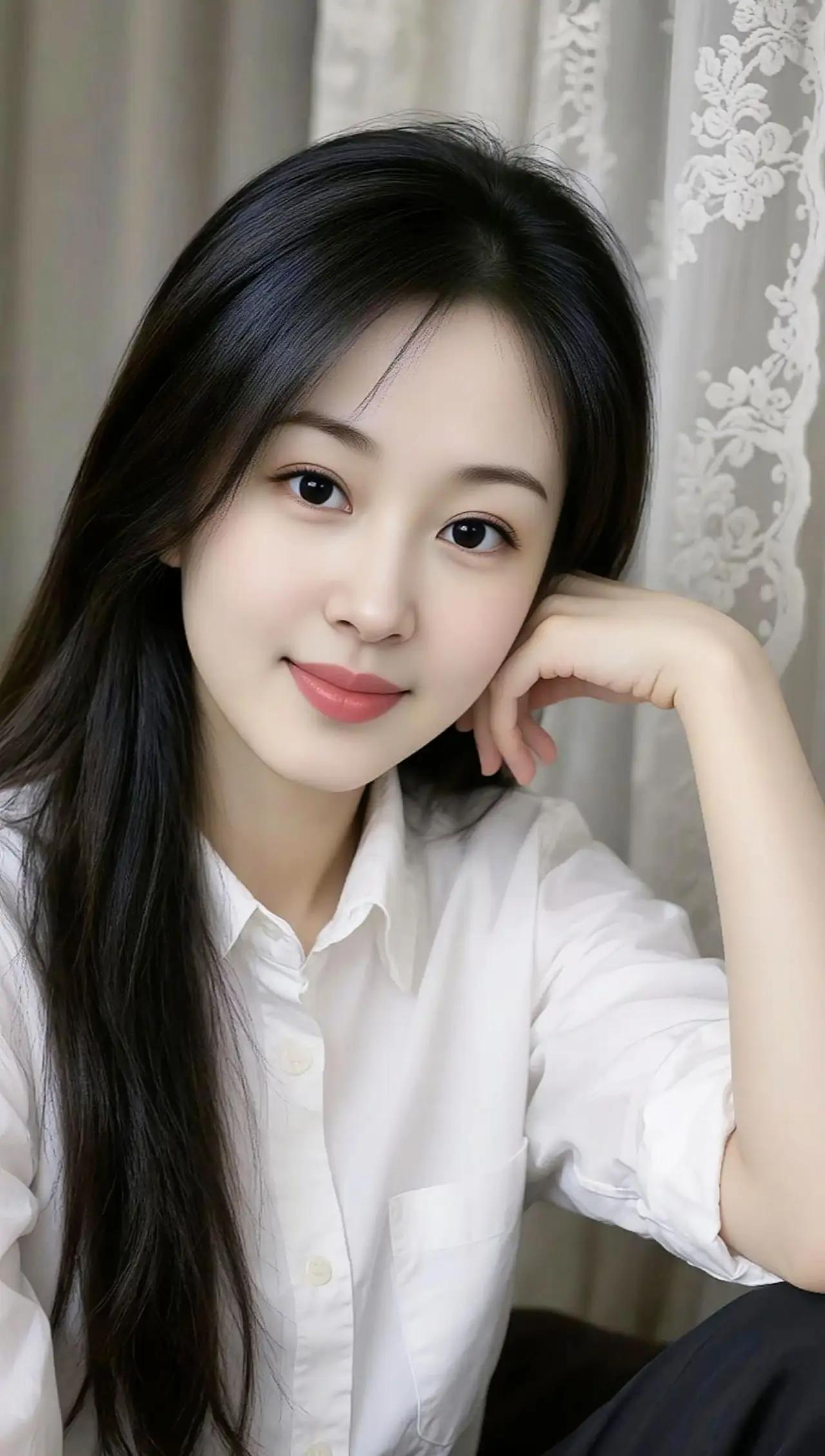 温柔甜美的白衬衫少女，微笑面对镜头，散发着青春的气息温柔白衣少女🌟🌺🌴