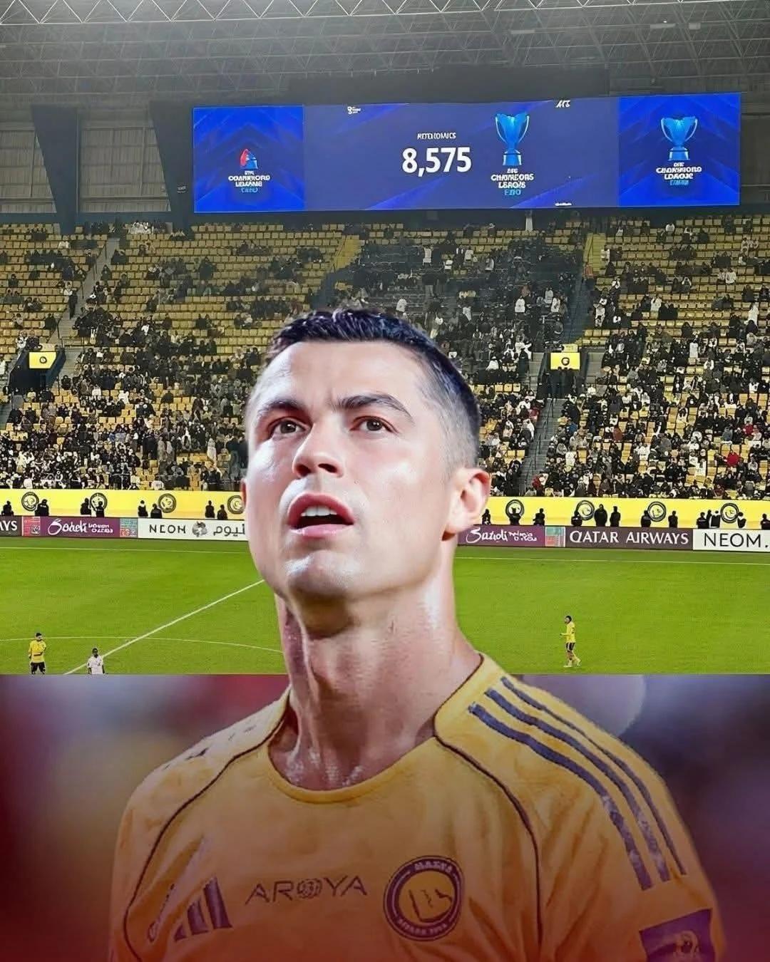 C罗也挽救不了亚冠二级联赛的人气，仅8000多人观看尽管C罗在利雅得胜利5比1