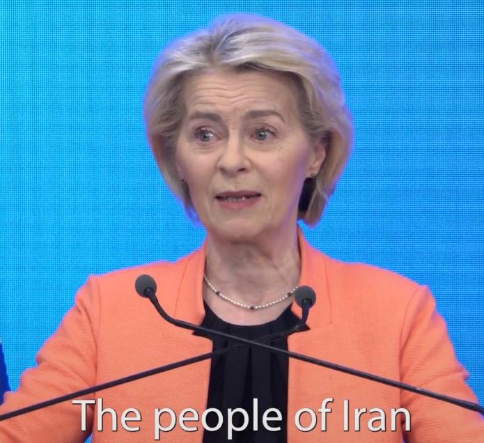 欧盟委员会主席冯德莱恩3月9日发文说：“伊朗人民理应享有自由、尊严，以及决定自己