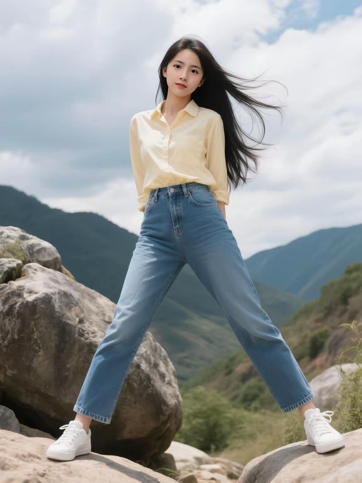 姑娘，你是在放羊吗？因为在我的印象中，唯有放羊时才这样站。