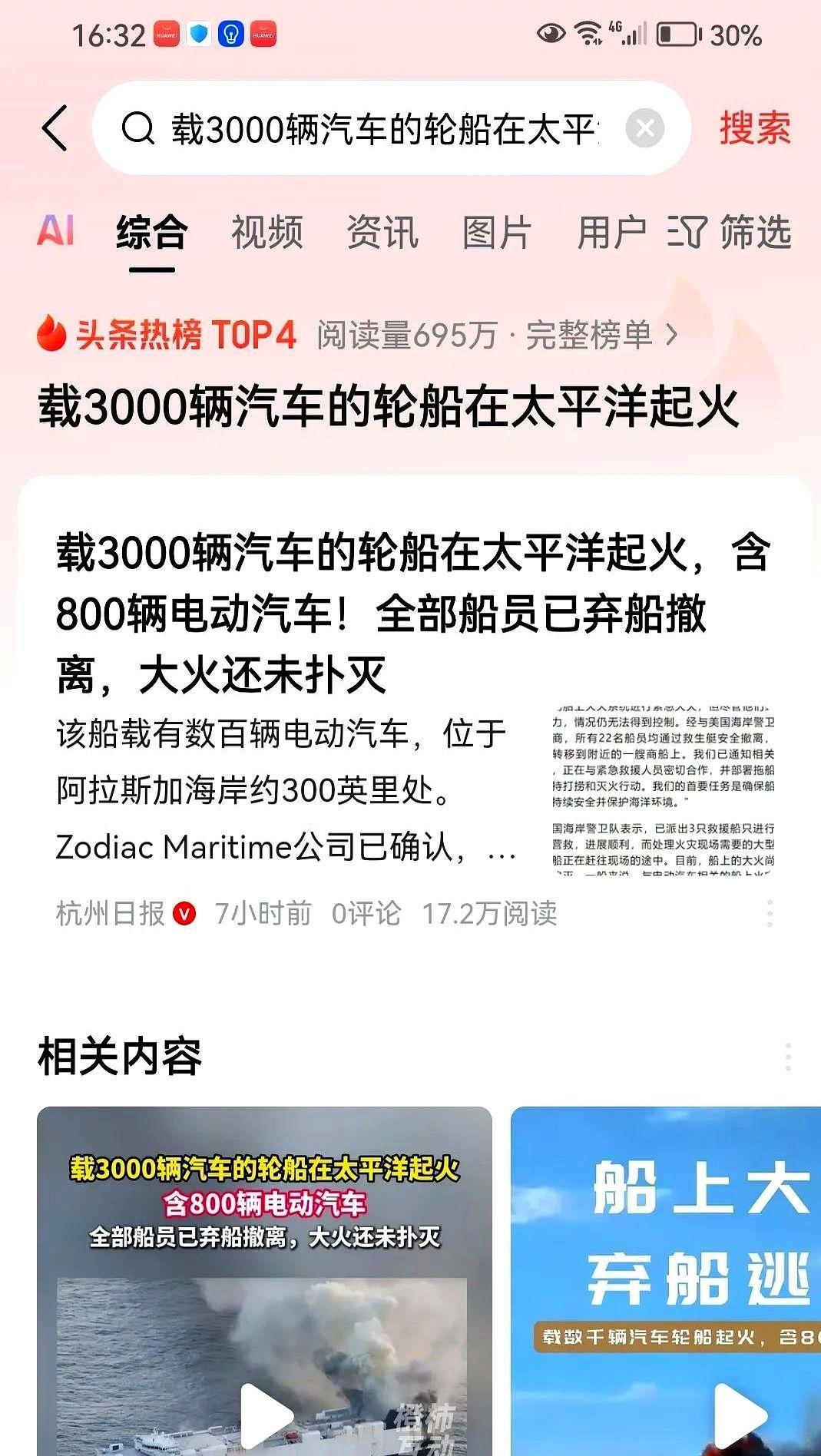 目前已知在太平洋着火的“MorningMidas”号运输船上载有3159