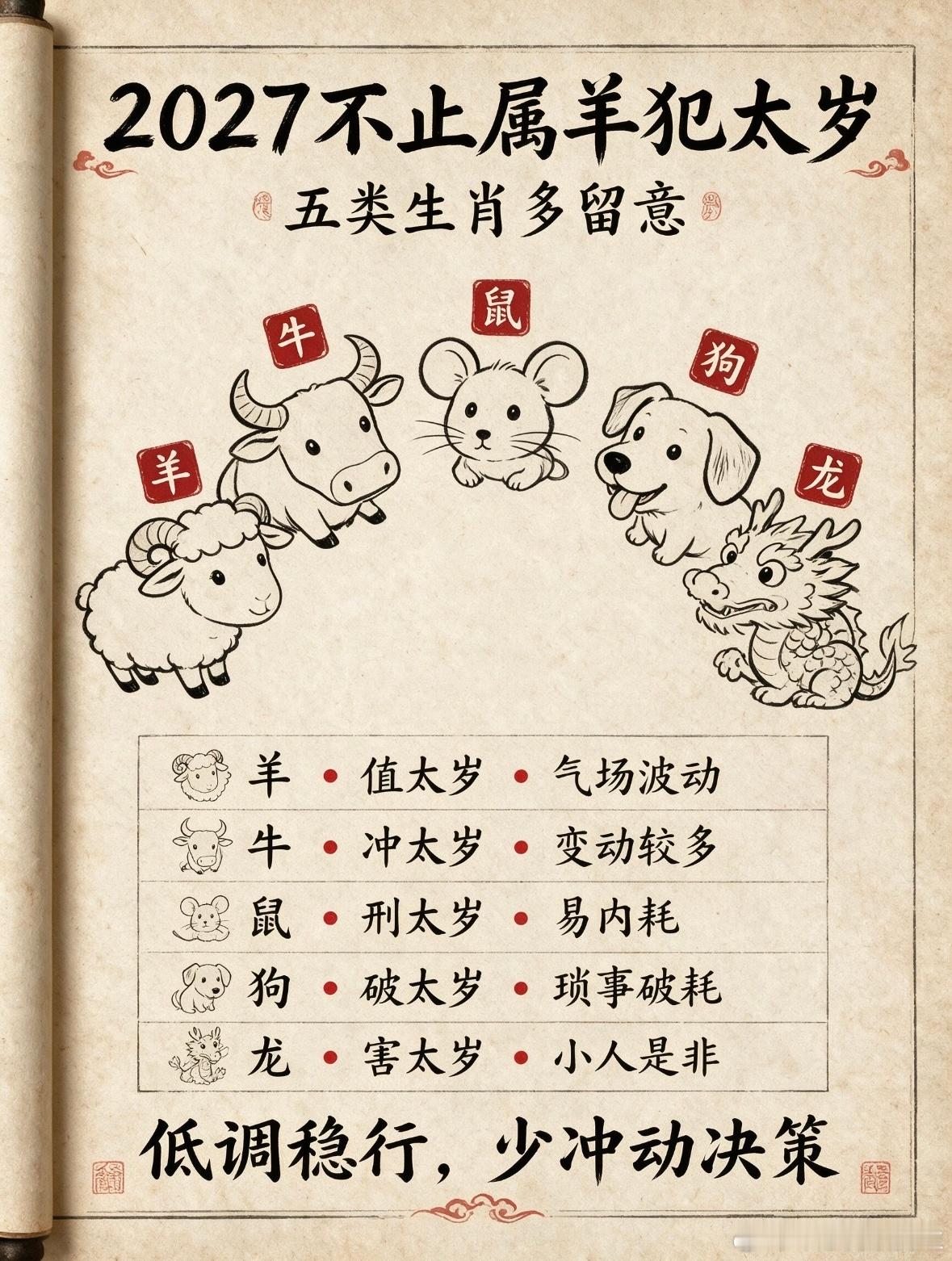 【2027年羊本命年｜管好圈子，减少内耗】2027属羊本命年值太岁，流年气场浮动
