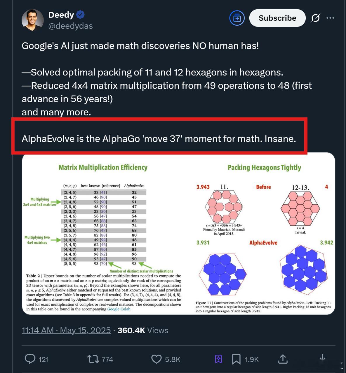 谷歌通用科学AI发现新算法AlphaEvolve打破56年数学记录刚发布没几天，