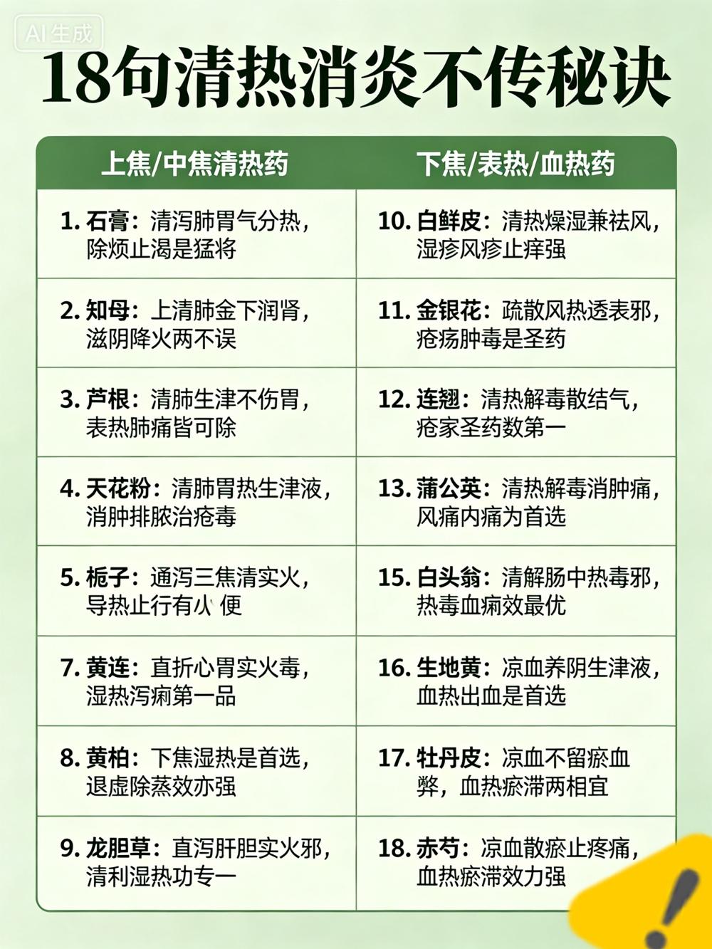 中医不传之秘：知母上清肺金下润肾、芦根清肺生津不伤胃，18句清热消炎的不传秘诀，