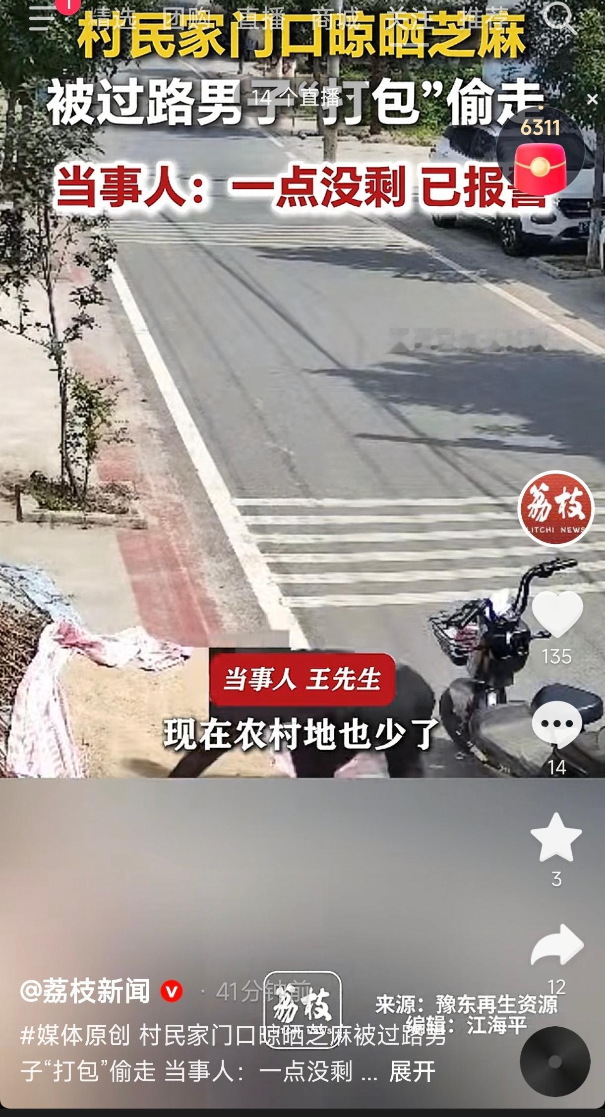 太气人了！河南周口，一男子把刚收好的芝麻铺在门口布单上晾晒，转个身的功夫回来一看