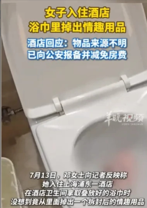 “太恶心了！”7月13日报道，上海，女子入住一家酒店，她进了卫生间，打算用浴巾擦