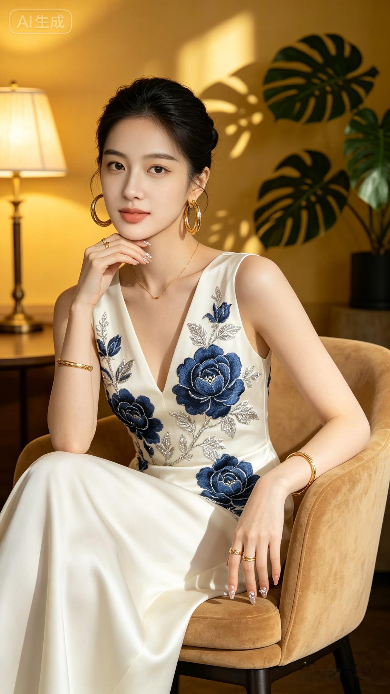 优雅蓝花裙，尽显女性魅力！🌹✨