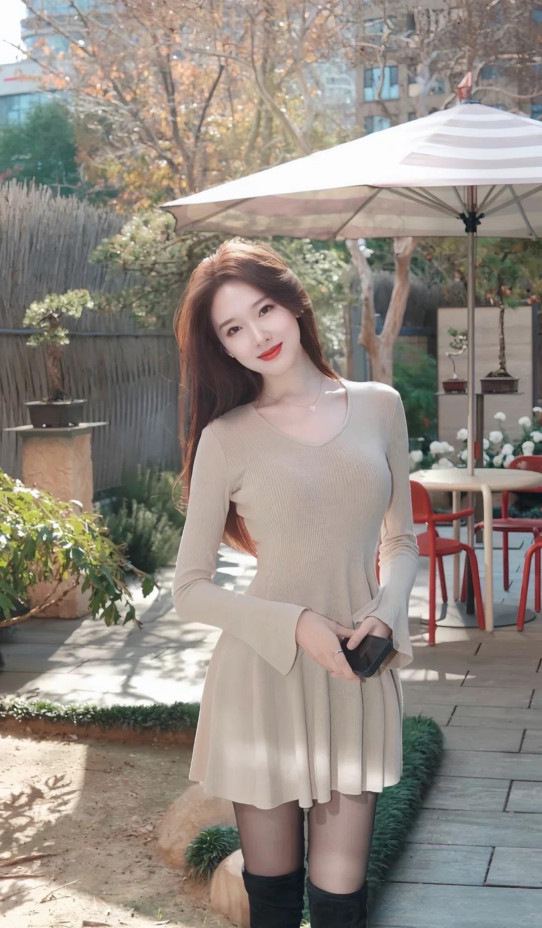 秋日暖阳下，优雅长裙与自然相伴，静享美好时光。