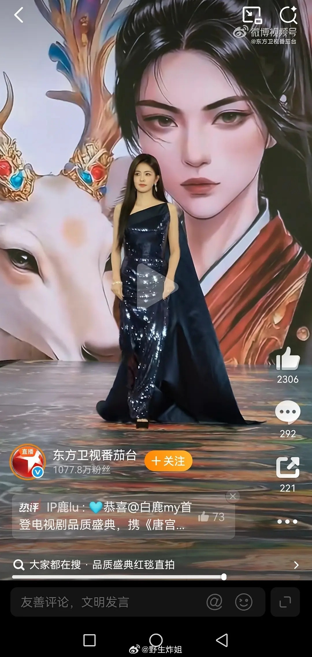 白鹿品质盛典红毯生图状态挺好的。。但是这个裙子是什么东西电视剧品质盛典