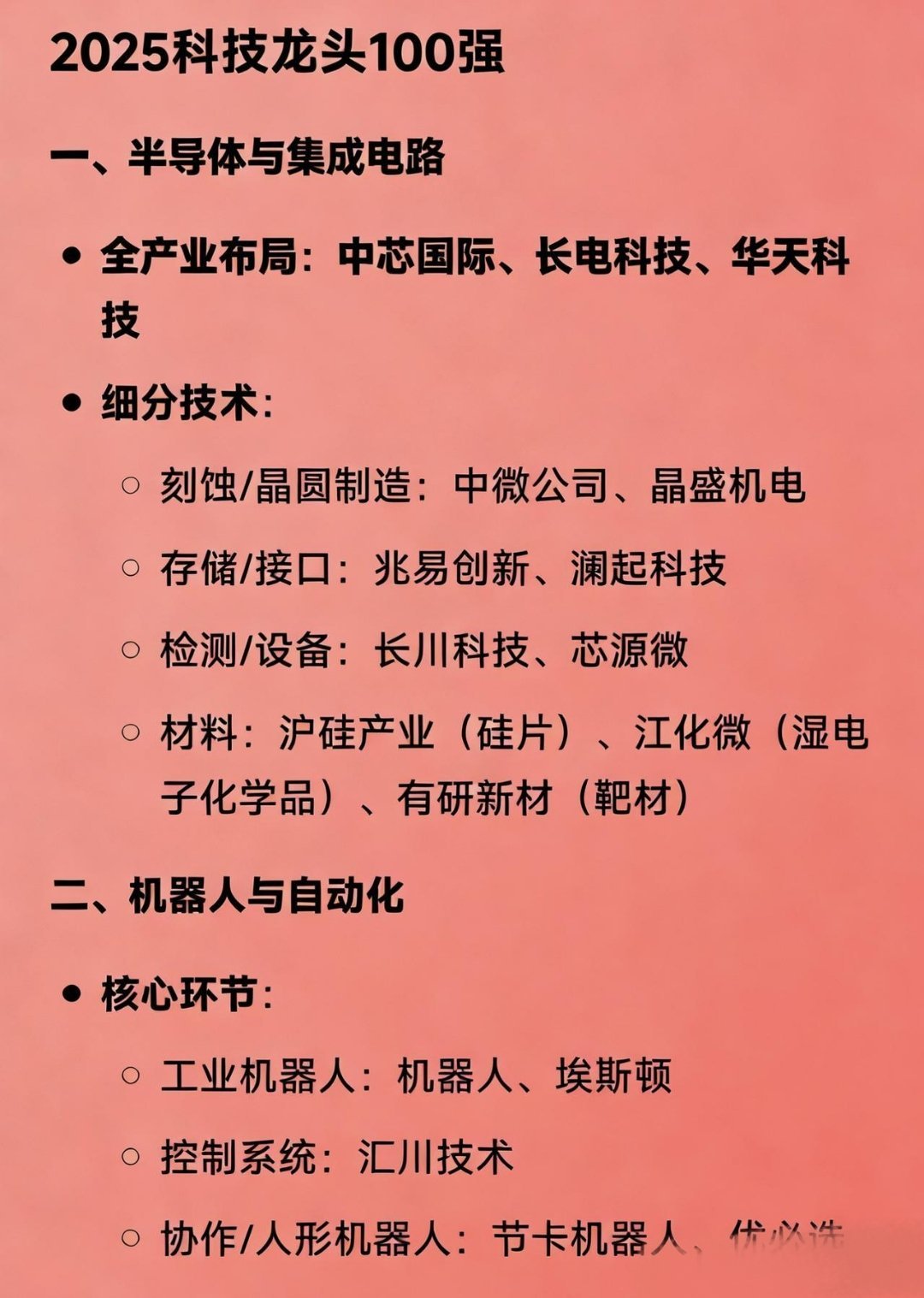 2025科技龙头100强一、半导体与集成电路全产业布局：中芯国际、长电科技、华天