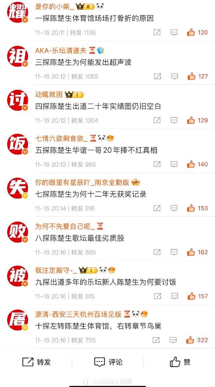 张杰家给陈楚生家排字这俩都不是一个leve的吧