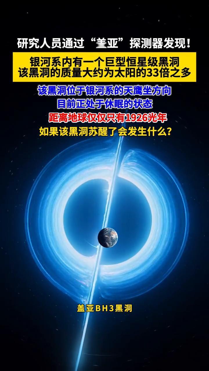 研究人员通过"盖亚"探测器发现银河系内有一个巨型恒星级黑洞，该黑洞的质量大约为太