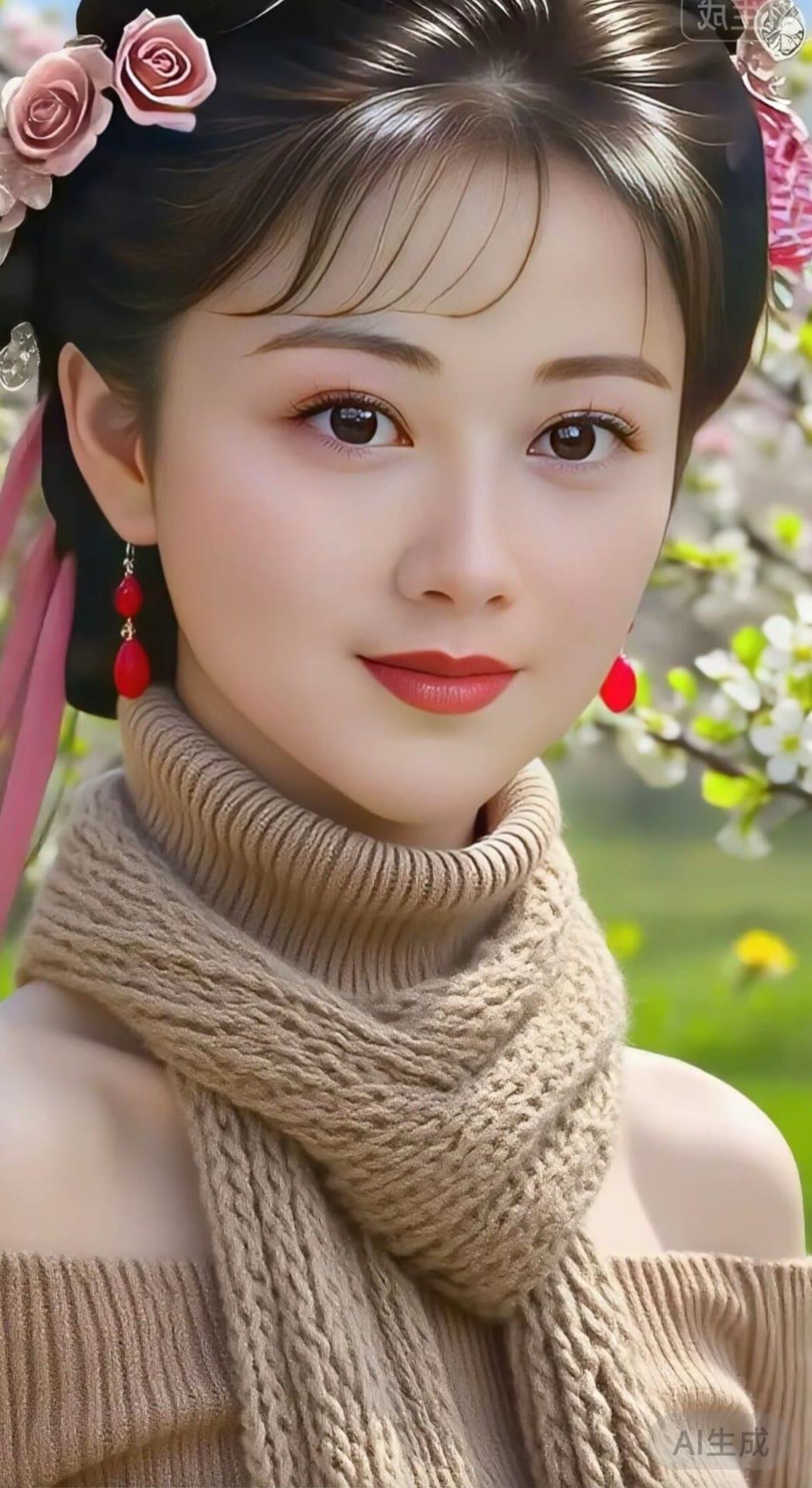 温柔春日，花海中的古典美人