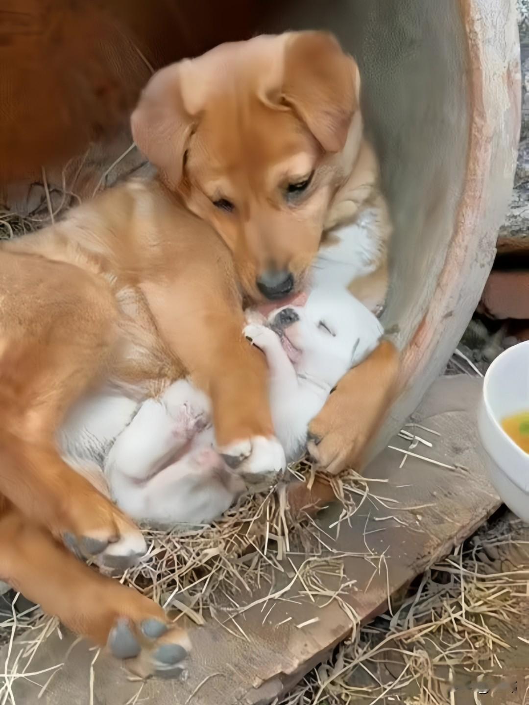 泪目了！一位小姐姐发现她家附近的空地上不知什么时候来了一对流浪狗母子，它们居住在