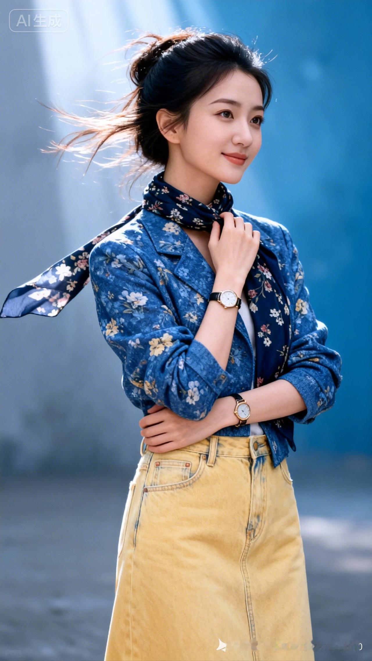 春日穿搭指南：蓝花衬衫+黄色高腰裤，清新自然，元气满满！🌸💃