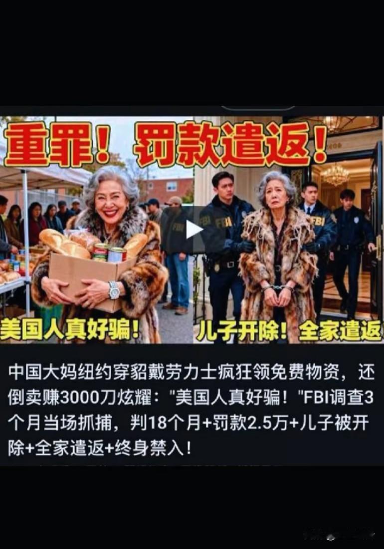 中国大妈纽约穿貂戴劳力士疯狂领免费物资，还倒卖赚3000刀炫耀：