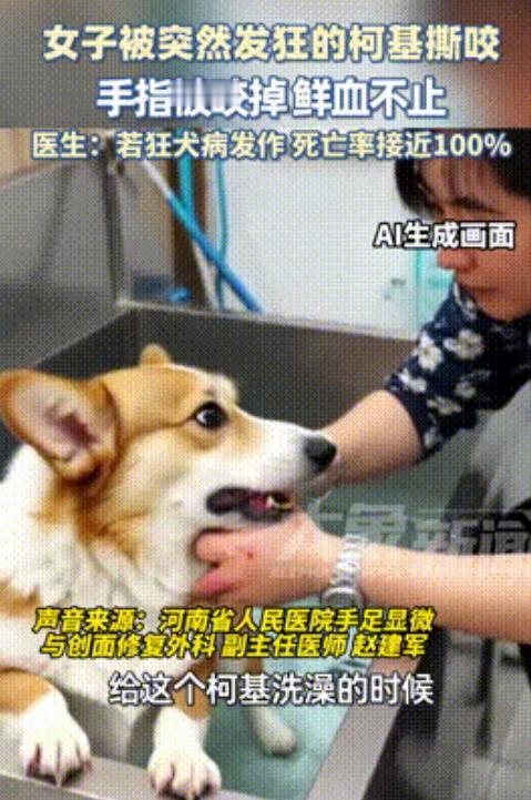 太悲催了！河南，一名22岁的女子在给宠物狗柯基洗澡时，竟被这只小型犬疯狂咬伤，直