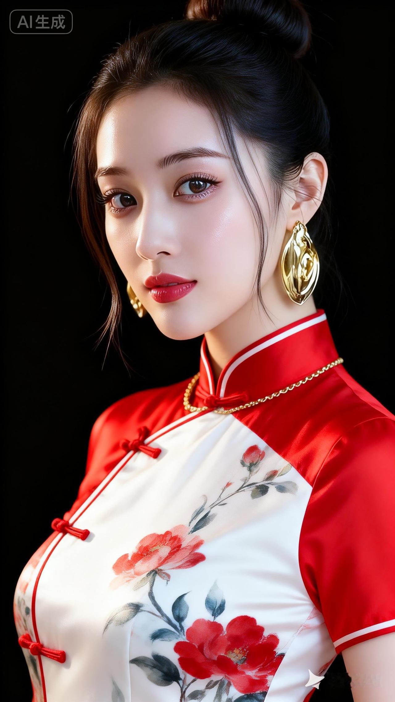 优雅旗袍，红白相间，花枝招展，尽显东方韵味！