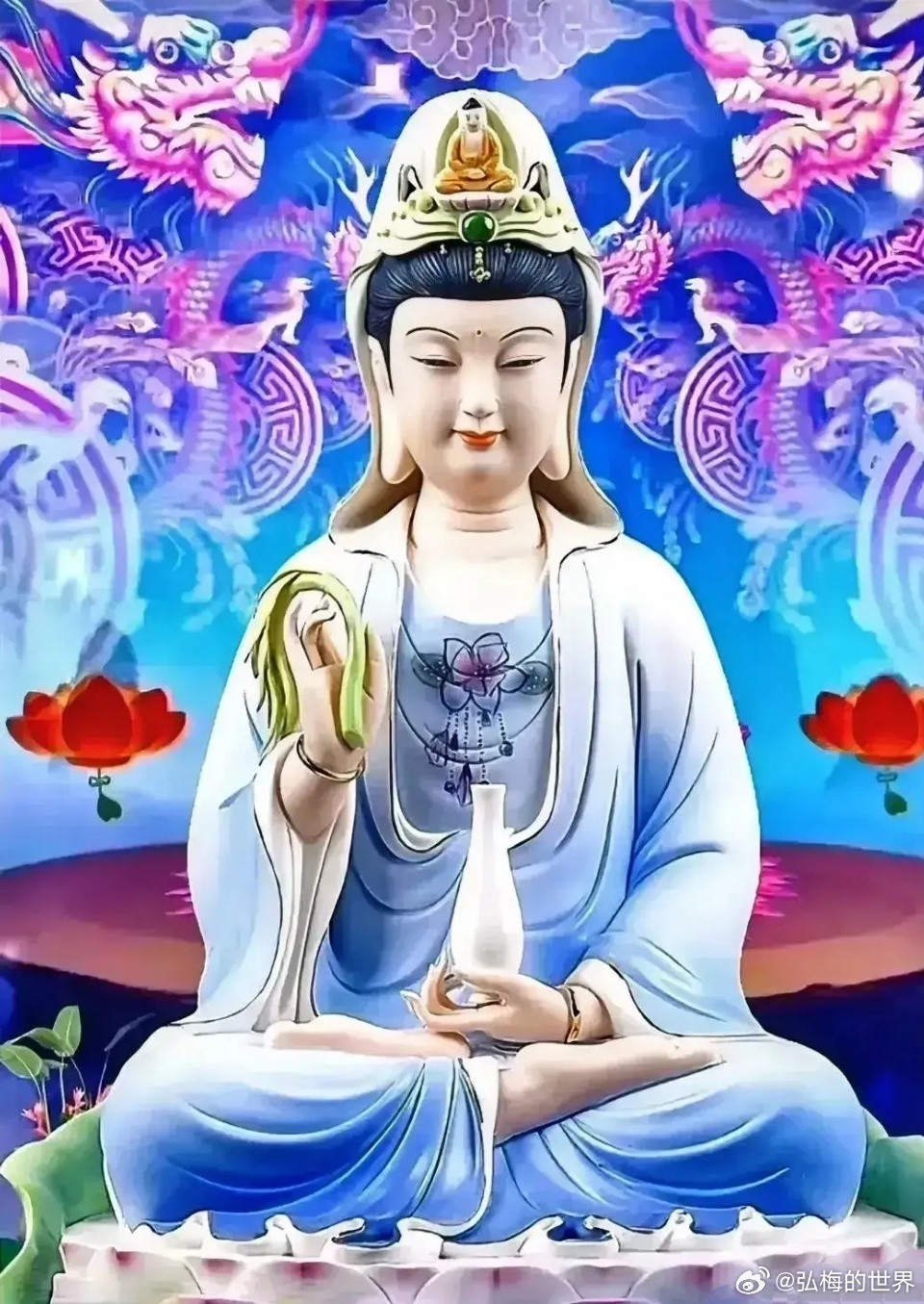 【观世音菩萨心咒】『唵嘛呢叭咪吽』，象征诸菩萨加持。因其内涵奥妙，蕴藏大能量、大