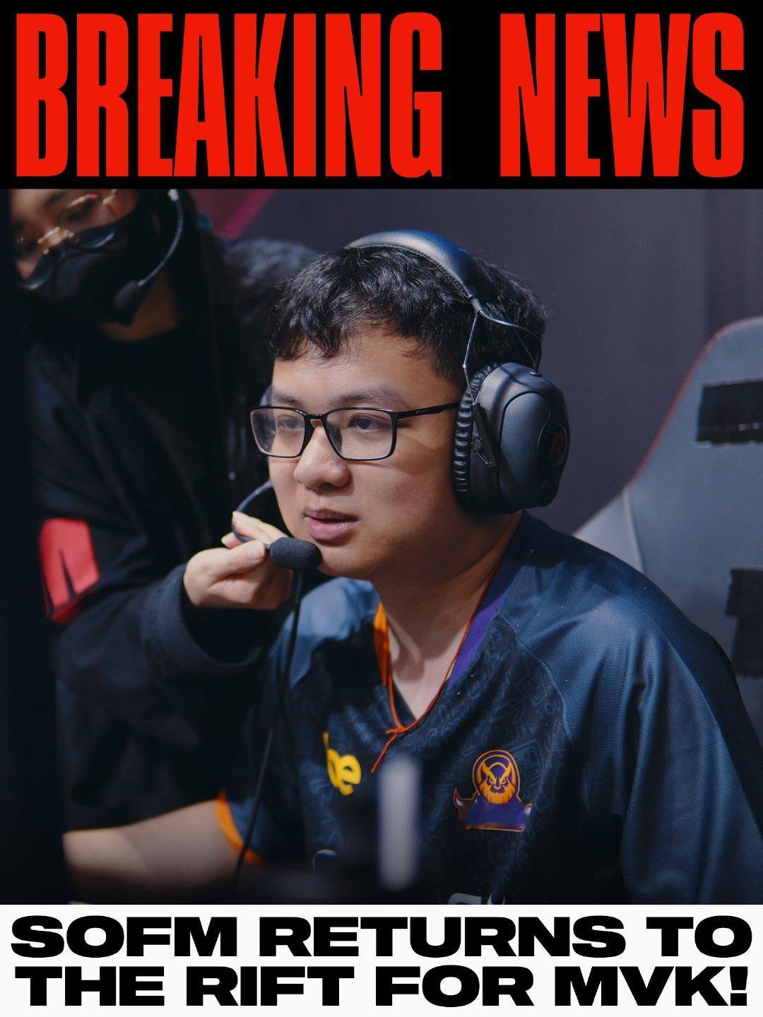 蛇队不死！LOL官推发布SofM回归赛场的贴文，他将在今日LCP的比赛中代表MV
