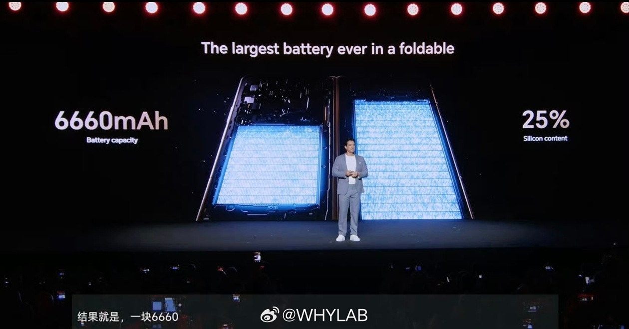 荣耀MagicV6电池容量给到了6660mAh，硅含量32%，能量密度