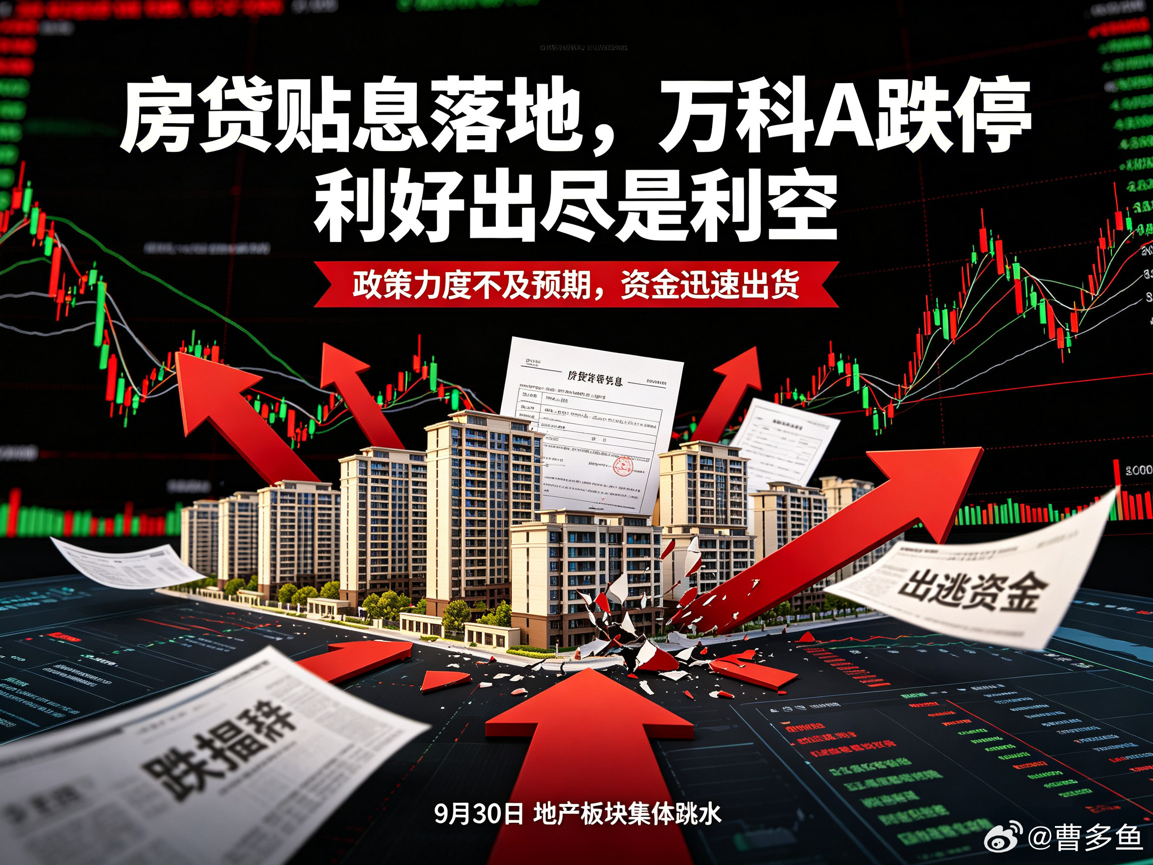 房地产板块上涨9月30日房地产板块集体跳水，万科A、深物业A跌停，招