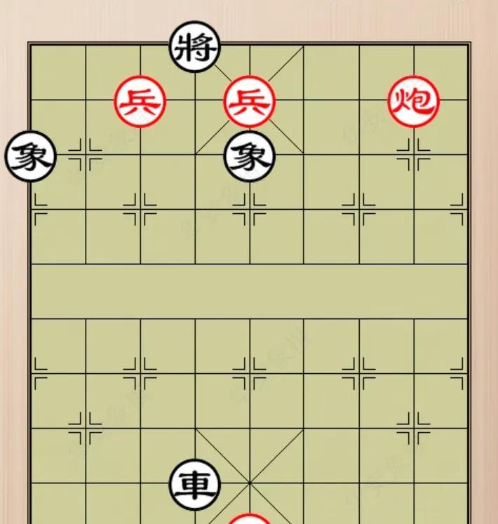这盘残局盘面没几个子，棋势也一目了然。若要走成和棋非常容易，只要七路兵平六一将即