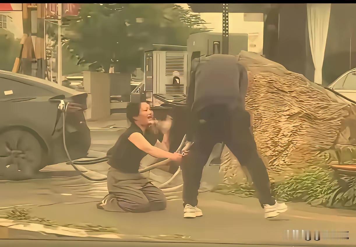应该是夫妻，为何跪在地。相互在拉扯，谁晓是何意？