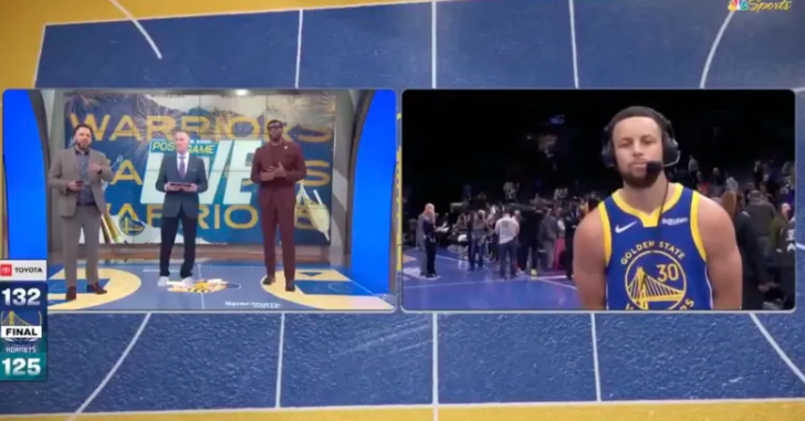 NBA常规赛，勇士132-125击败黄蜂。赛后勇士球员斯蒂芬-库里接受了记者采