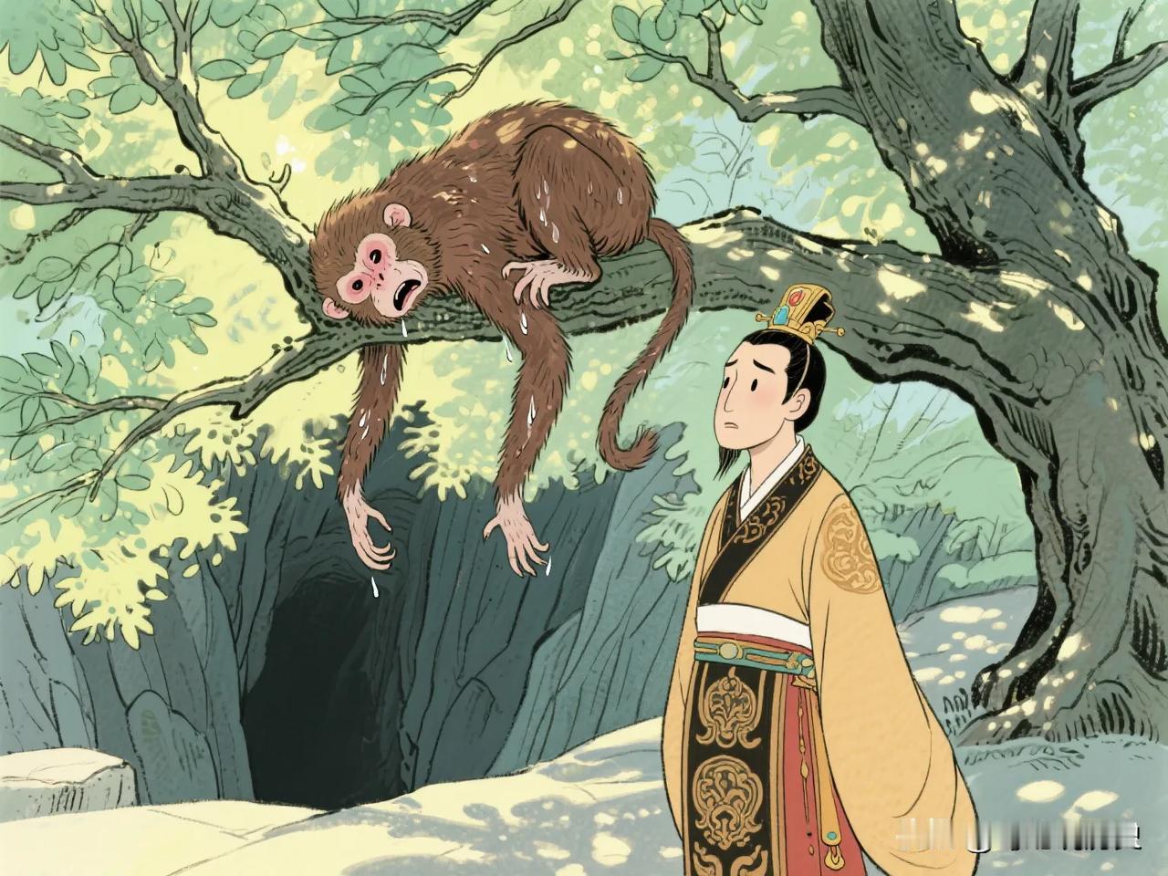 齐武帝萧赜有一天游华林园，听到一只母猴发出恐怖的凄惨哀啼，侍从说出一个真相，令在