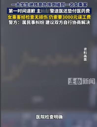 北京，大学生乘坐地铁，车厢一晃动，他一下没站稳，摔了一跤，不小心又碰到了一个女乘