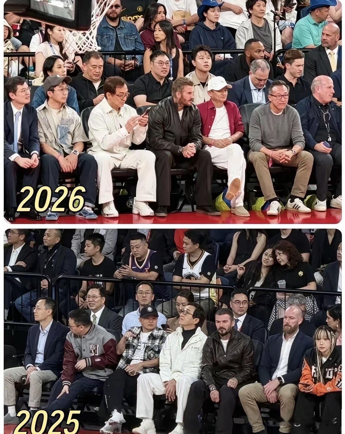 一场比赛4位大咖，他稳坐C位的确有说法！这是NBA中国赛的现场，两张图片的核