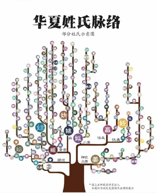 华夏的姓氏脉络。找一找，看看你的姓氏来源于哪？​​​