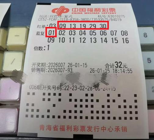 一号值近千万。1月14日晚，双色球第26007期开奖，青海一位彩民凭借“6+16