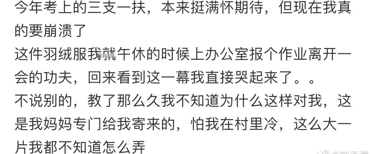 “班上个别学生把我的羽绒服弄脏了，有点难过”