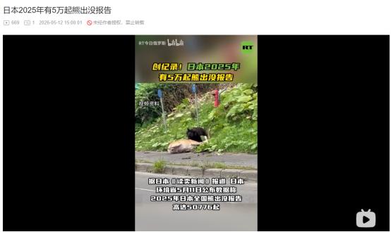 太吓人了！日本5月11日发布数据！日本2025年熊出没超5万起、捕杀1.4万头，