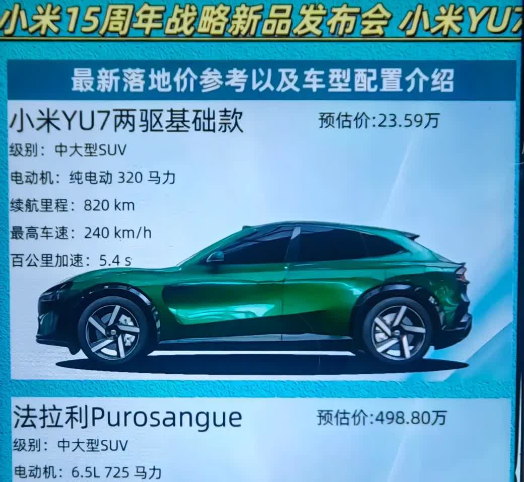 小米yu7，很多人说它像法拉利。只要你用心去审美这辆车，它没有一点像法拉利的地方