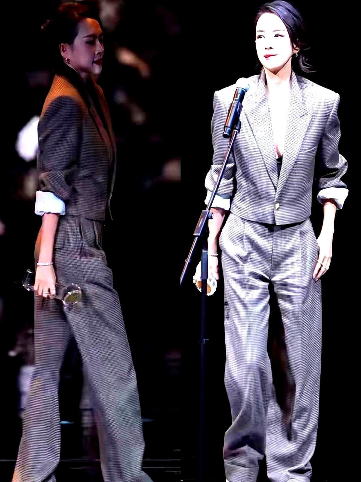 一张照片把网友嗨翻了：章子怡穿深V西装，领口开到腰，没内搭，锁骨能养鱼。弹幕齐刷