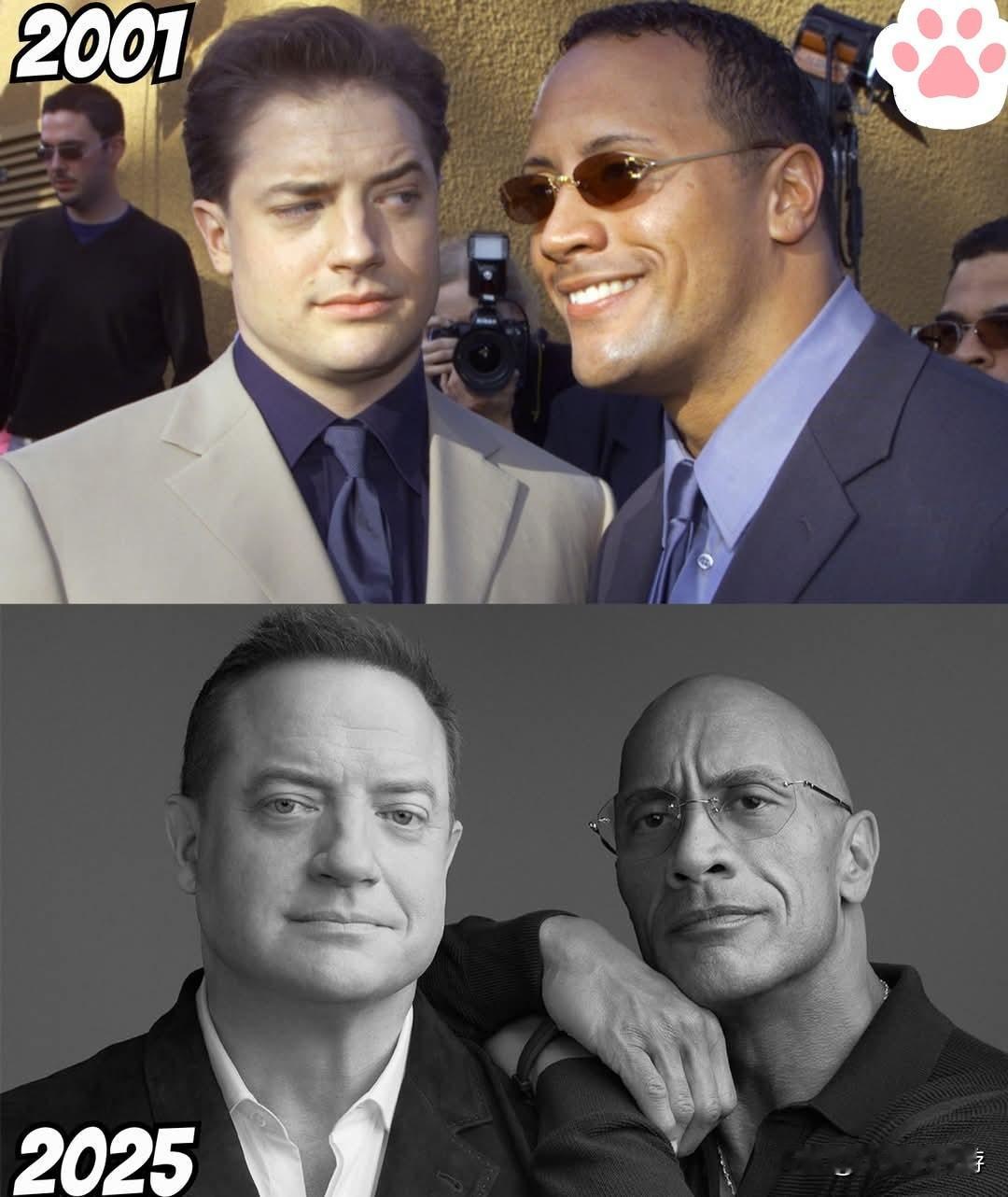 巨石强森和布伦丹·弗雷泽从弗雷泽在《木乃伊归来》中给巨石强森第一次放电影的机